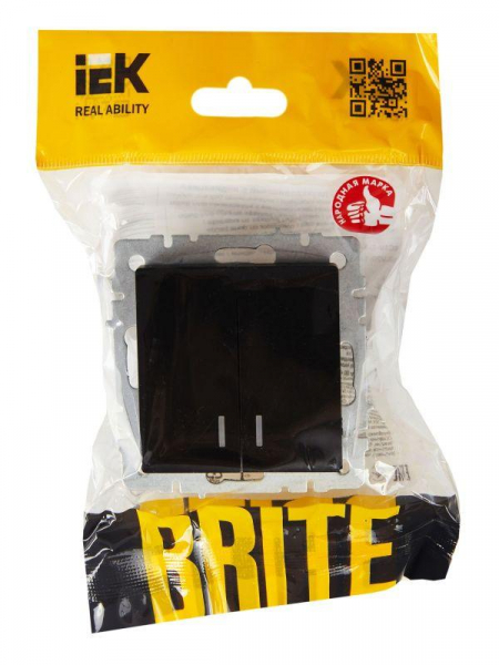 Выключатель 2-кл. СП BRITE ВС10-2-1-БрЧ 10А с индик. механизм черн. IEK BR-V20-1-10-K02 ТехноИмпульс