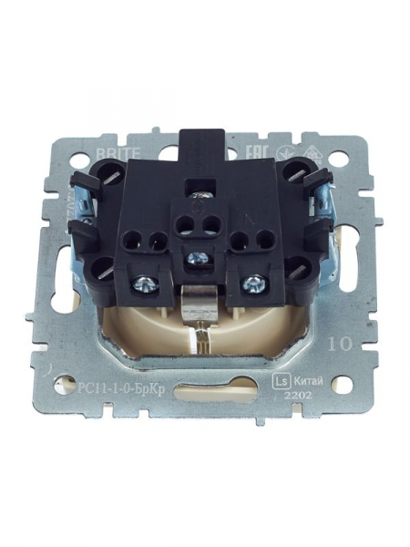 Розетка BRITE РС11-1-0-БрКр 16А с заземл. без защ. шторки механизм беж. IEK BR-R11-16-K10 ТехноИмпульс