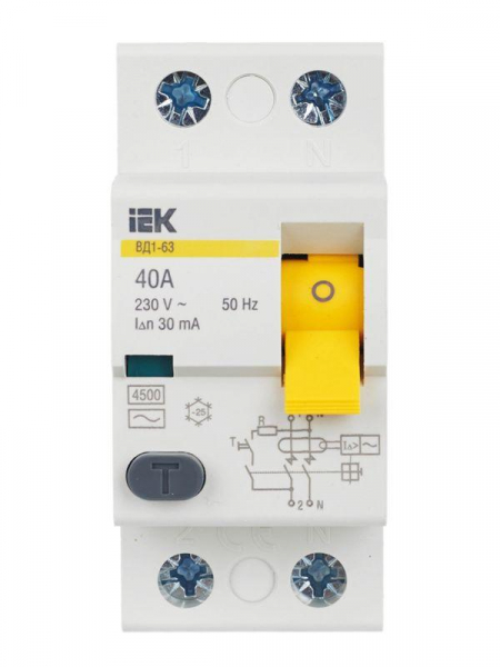 Выключатель дифференциального тока (УЗО) 2п 40А 30мА тип AC ВД1-63 KARAT IEK MDV10-2-040-030 ТехноИмпульс