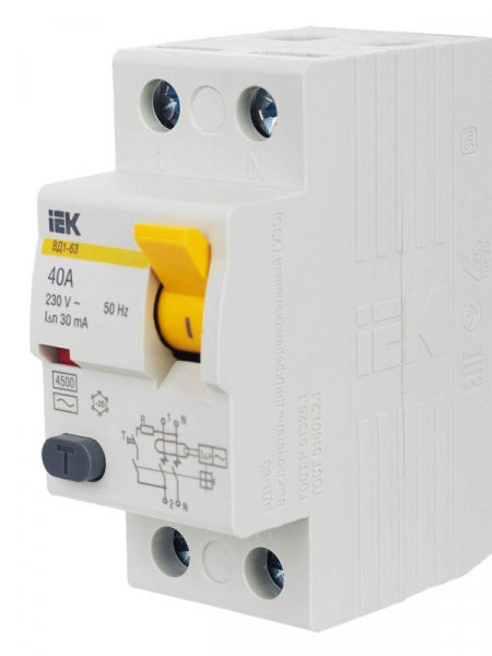 Выключатель дифференциального тока (УЗО) 2п 40А 30мА тип AC ВД1-63 KARAT IEK MDV10-2-040-030 ТехноИмпульс