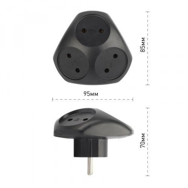 Разветвитель электрический SPx-3-B на 3 розетки без заземл. 10А черн. Эра Б0059721 ТехноИмпульс