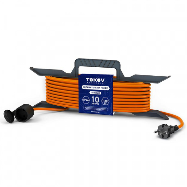 Удлинитель-шнур на рамке 1х10м без заземл. 6А IP44 2х0.75 с защ. крышкой TOKOV ELECTRIC TKE-SR10-075 ТехноИмпульс