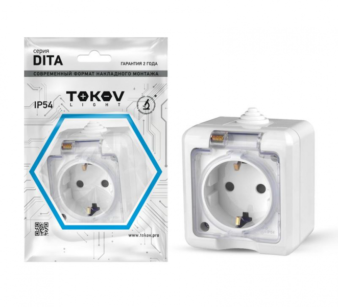 Розетка 1-м ОП Dita 16А IP54 250В с заземл. с прозр. крышкой бел. TOKOV ELECTRIC TKL-DT-R1Z-C01T-IP54 ТехноИмпульс