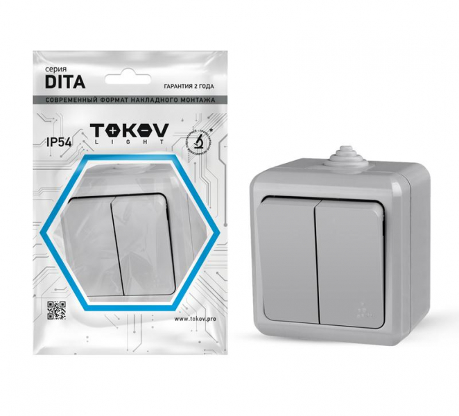 Выключатель 2-кл. ОП Dita IP54 10А 250В сер. TOKOV ELECTRIC TKL-DT-V2-C06-IP54 ТехноИмпульс