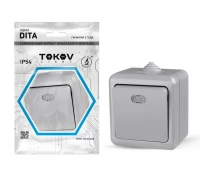 Выключатель 1-кл. ОП Dita IP54 10А 250В с индикацией сер. TOKOV ELECTRIC TKL-DT-V1I-C06-IP54 ТехноИмпульс