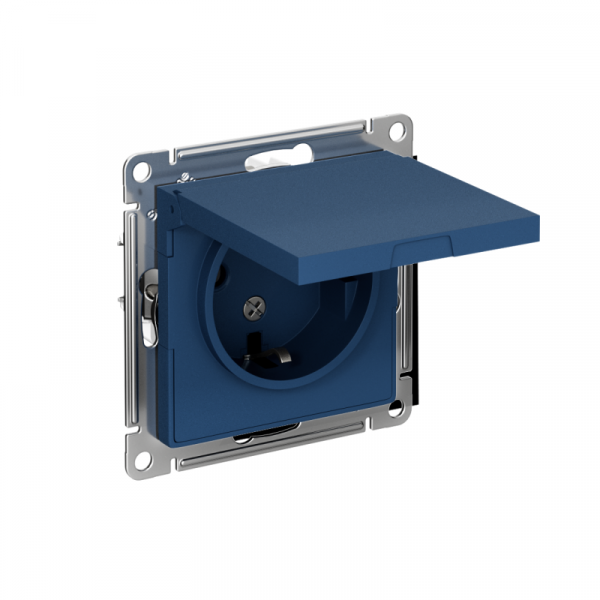 Розетка AtlasDesign 16А IP20 с заземл. защ. шторки с крышкой механизм аквамарин SE ATN001146 ТехноИмпульс