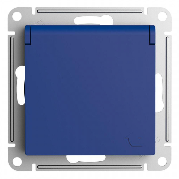 Розетка AtlasDesign 16А IP20 с заземл. защ. шторки с крышкой механизм аквамарин SE ATN001146 ТехноИмпульс