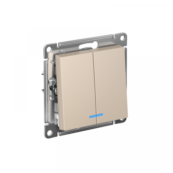 Выключатель 2-кл. AtlasDesign с подсветкой (сх.5а) 10AX мех. песочн. SE ATN001253 ТехноИмпульс