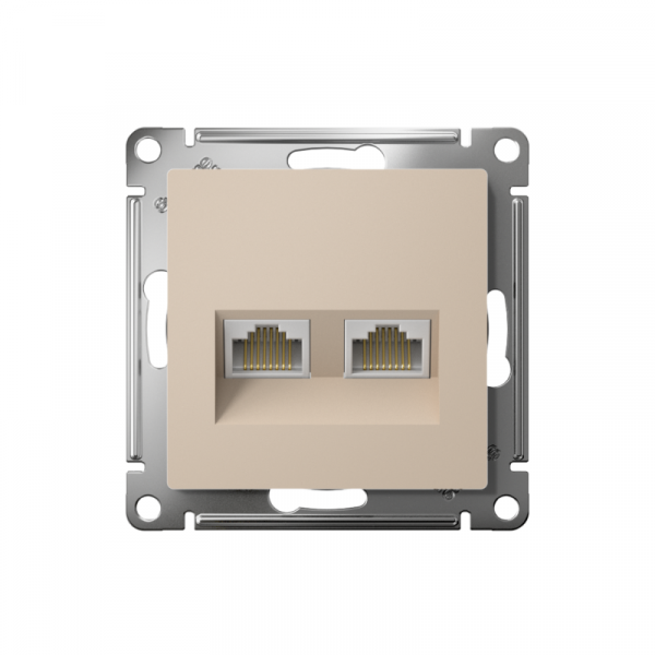 Розетка компьютерная 2-м AtlasDesign RJ45+RJ45 кат.5E механизм песочн. SE ATN001285 ТехноИмпульс