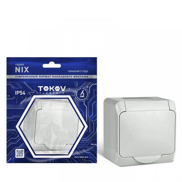 Розетка 1-м ОП Nix 16А IP54 250В с заземл. с крышкой сер. TOKOV ELECTRIC TKE-NX-R1Z-C06-IP54 ТехноИмпульс