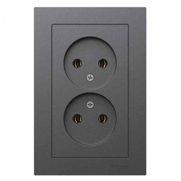 Розетка двойная AtlasDesign без заземл.16А в сборе базальт SE ATN001420 ТехноИмпульс