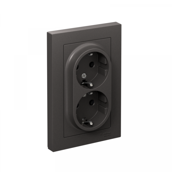 Розетка двойная AtlasDesign с заземл. 16А в сборе базальт SE ATN001424 ТехноИмпульс