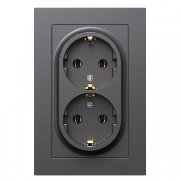 Розетка двойная AtlasDesign с заземл. 16А в сборе базальт SE ATN001424 ТехноИмпульс