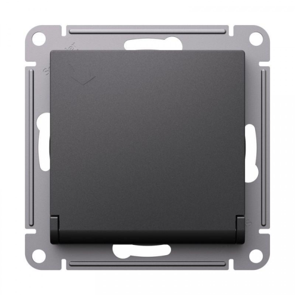Розетка AtlasDesign 16А IP20 с заземл. защ. шторки с крышкой механизм базальт SE ATN001446 ТехноИмпульс