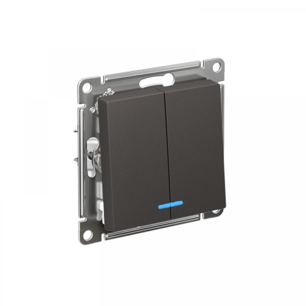 Выключатель 2-кл. AtlasDesign (сх. 5а) 10AX с подсветкой механизм базальт SE ATN001453 ТехноИмпульс