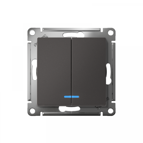 Выключатель 2-кл. AtlasDesign (сх. 5а) 10AX с подсветкой механизм базальт SE ATN001453 ТехноИмпульс