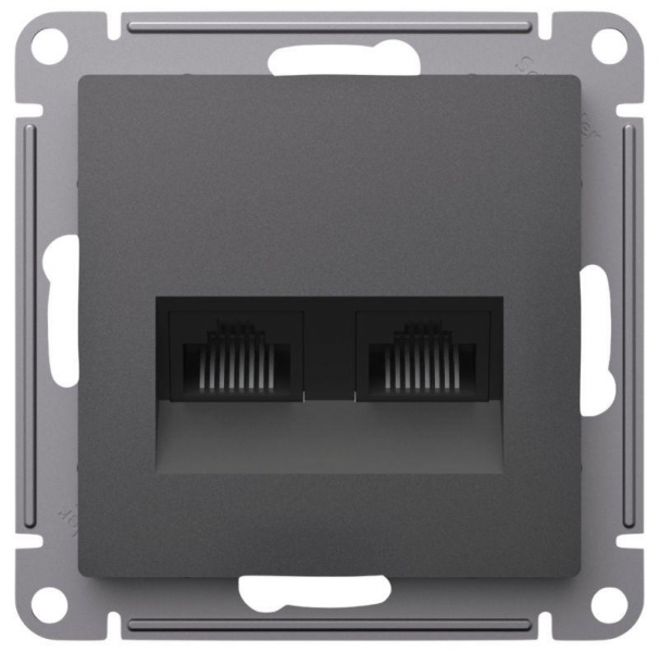 Розетка компьютерная 2-м AtlasDesign RJ45+RJ45 кат.5E механизм базальт SE ATN001485 ТехноИмпульс