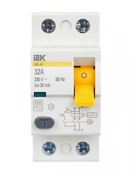 Выключатель дифференциального тока (УЗО) 2п 32А 30мА тип AC ВД1-63 KARAT IEK MDV10-2-032-030 ТехноИмпульс