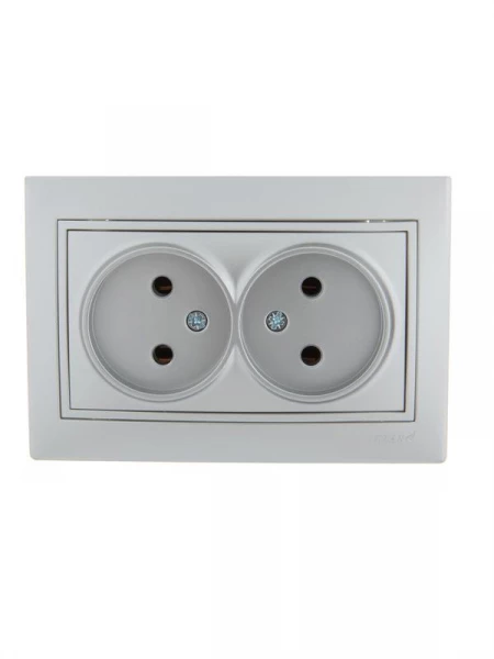 Розетка 2-м СП Mira 16А IP20 без заземл. со вставкой керамика сер. метал. LEZARD 701-1010-128 ТехноИмпульс