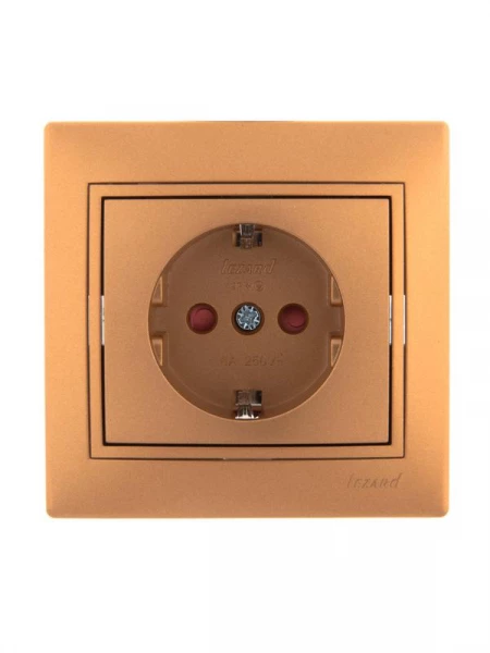 Розетка 1-м СП Mira 16А IP20 с заземл. защ. шторки со вставкой керамика зол. метал. LEZARD 701-1313-124 ТехноИмпульс