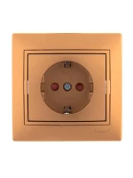 Розетка 1-м СП Mira 16А IP20 с заземл. защ. шторки со вставкой керамика зол. метал. LEZARD 701-1313-124 ТехноИмпульс