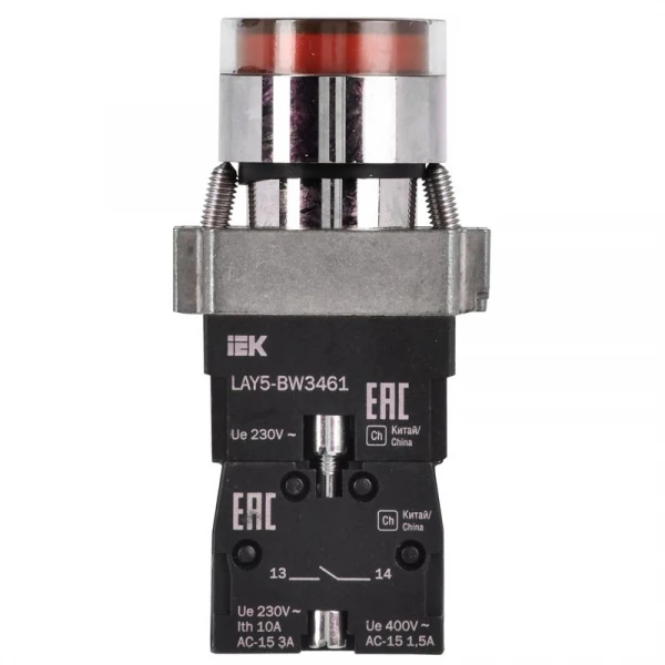 Кнопка LAY5-BW3461 1НО с подсветкой красн. KARAT IEK BBT50-BW-K04 ТехноИмпульс