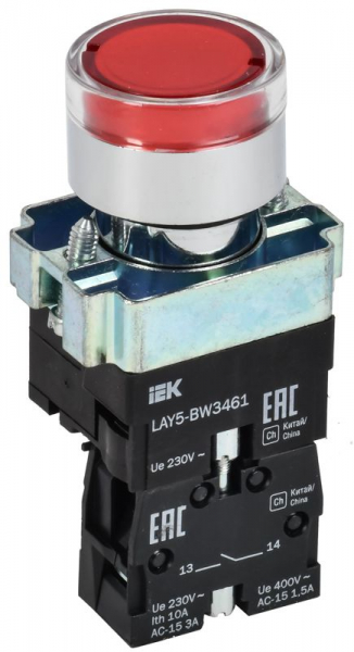 Кнопка LAY5-BW3461 1НО с подсветкой красн. KARAT IEK BBT50-BW-K04 ТехноИмпульс