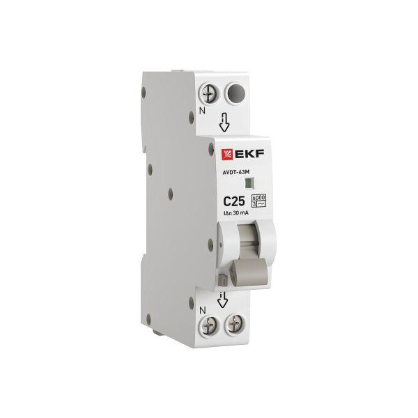 Выключатель автоматический дифференциального тока 1мод. C 25А 30мА тип AC 6кА АВДТ-63М электрон. PROxima EKF DA63M-25-30 ТехноИмпульс