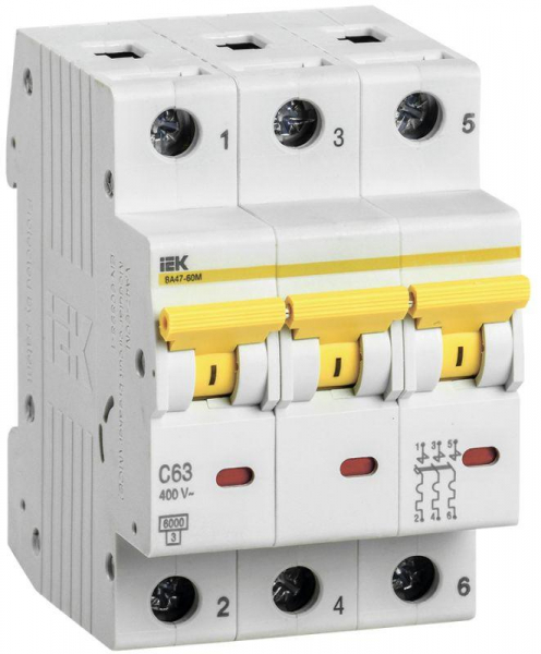 Выключатель автоматический модульный 3п C 63А 6кА ВА47-60M KARAT IEK MVA31-3-063-C ТехноИмпульс