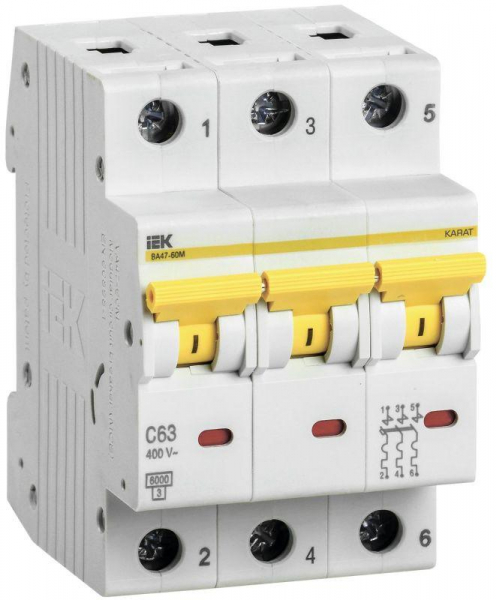 Выключатель автоматический модульный 3п C 63А 6кА ВА47-60M KARAT IEK MVA31-3-063-C ТехноИмпульс