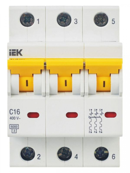 Выключатель автоматический модульный 3п C 16А 6кА ВА47-60M KARAT IEK MVA31-3-016-C ТехноИмпульс