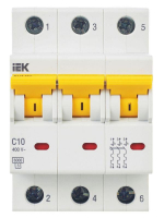 Выключатель автоматический модульный 3п C 10А 6кА ВА47-60M KARAT IEK MVA31-3-010-C ТехноИмпульс