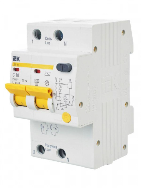 Выключатель автоматический дифференциального тока 2п C 10А 30мА тип AC 4.5кА АД-12 KARAT IEK MAD10-2-010-C-030 ТехноИмпульс