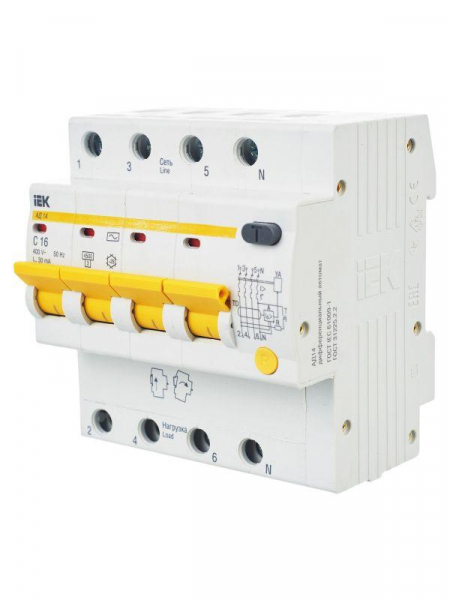 Выключатель автоматический дифференциального тока 4п C 16А 30мА тип AC 4.5кА АД-14 KARAT IEK MAD10-4-016-C-030 ТехноИмпульс