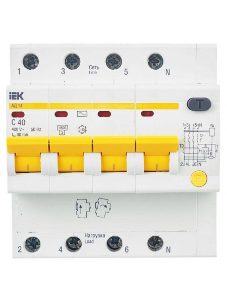 Выключатель автоматический дифференциального тока 4п C 40А 30мА тип AC 4.5кА АД-14 KARAT IEK MAD10-4-040-C-030 ТехноИмпульс
