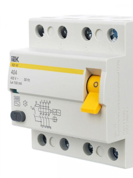 Выключатель дифференциального тока (УЗО) 4п 40А 100мА тип AC ВД1-63 KARAT IEK MDV10-4-040-100 ТехноИмпульс