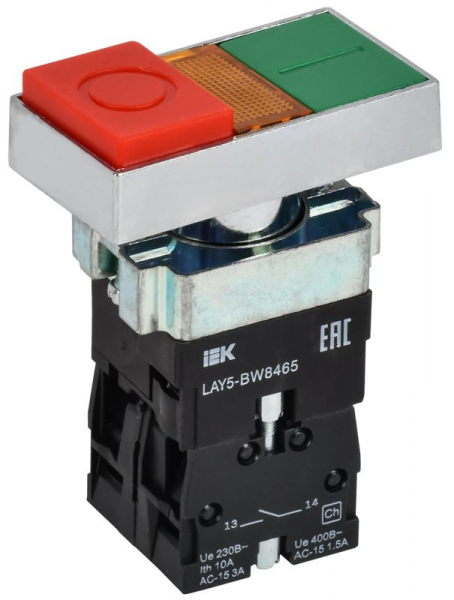 Кнопка LAY5-BW8465 "I-O" 1НО сдвоенная с подсветкой KARAT IEK BBD40-BW-K51 ТехноИмпульс