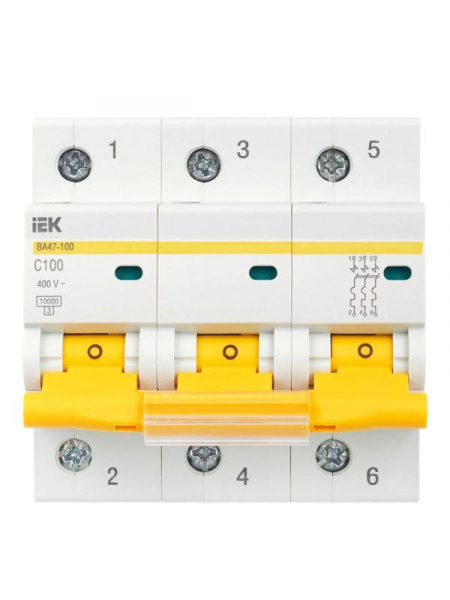 Выключатель автоматический модульный 3п C 100А 10кА ВА47-100 KARAT IEK MVA40-3-100-C ТехноИмпульс