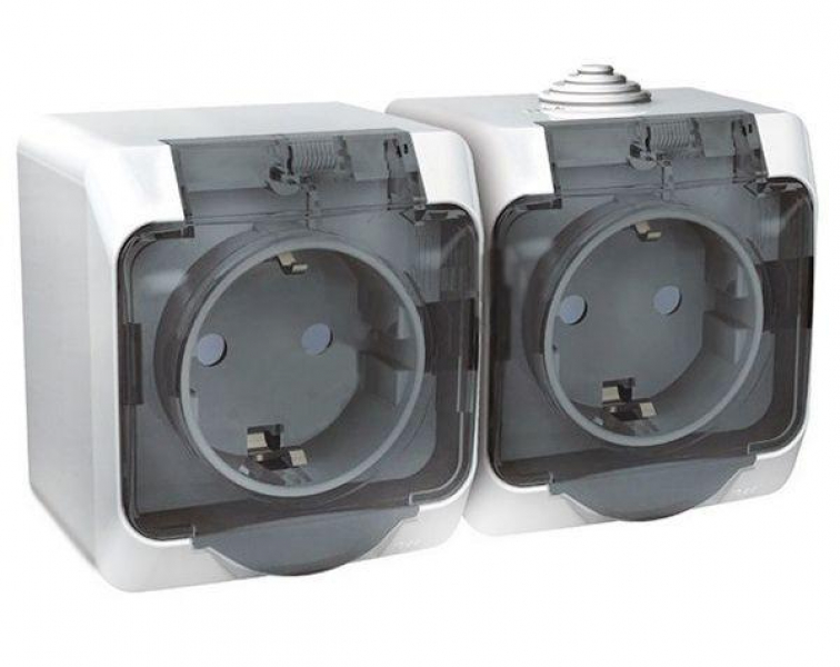 Розетка 2-м ОП Этюд 16А IP44 250В с заземл. защ. шторки с крышкой бел. SE PA16-244B ТехноИмпульс