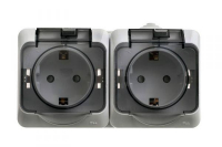 Розетка 2-м ОП Этюд 16А IP44 250В с заземл. защ. шторки с крышкой сер. SE PA16-244C ТехноИмпульс