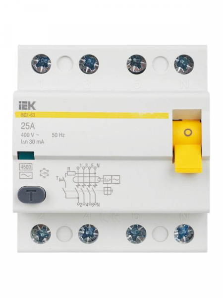 Выключатель дифференциального тока (УЗО) 4п 25А 30мА тип AC ВД1-63 KARAT IEK MDV10-4-025-030 ТехноИмпульс