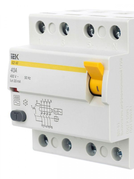 Выключатель дифференциального тока (УЗО) 4п 40А 30мА тип AC ВД1-63 KARAT IEK MDV10-4-040-030 ТехноИмпульс