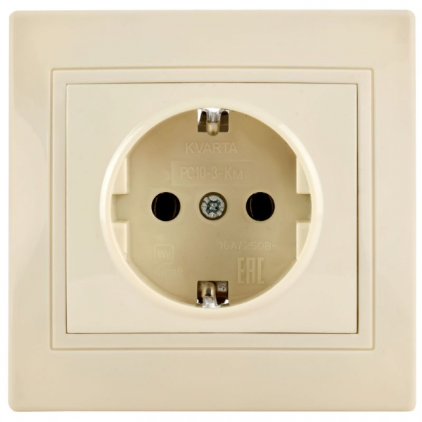 Розетка 1-м СП Кварта РС10-3-ККм 16А IP20 с заземл. без защ. шторок крем. GENERICA ERK14-K33-16-DM ТехноИмпульс