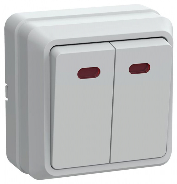 Выключатель 2-кл. ОП Октава 10А IP20 ВС20-2-1-ОБ с индикацией бел. GENERICA EVO21-K01-10-DC ТехноИмпульс