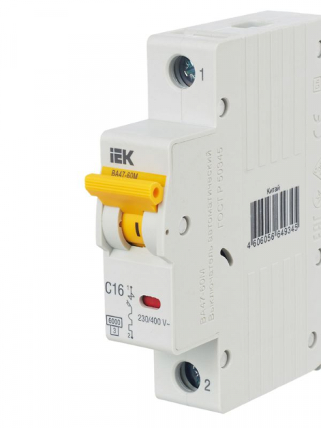 Выключатель автоматический модульный 1п C 16А 6кА ВА47-60M KARAT IEK MVA31-1-016-C ТехноИмпульс