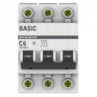 Выключатель автоматический модульный 3п C 6А 4.5кА ВА 47-29 Basic EKF mcb4729-3-06C ТехноИмпульс