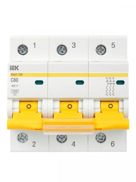 Выключатель автоматический модульный 3п C 80А 10кА ВА47-100 KARAT IEK MVA40-3-080-C ТехноИмпульс