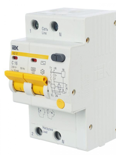 Выключатель автоматический дифференциального тока 2п C 16А 10мА тип AC 4.5кА АД-12 KARAT IEK MAD10-2-016-C-010 ТехноИмпульс