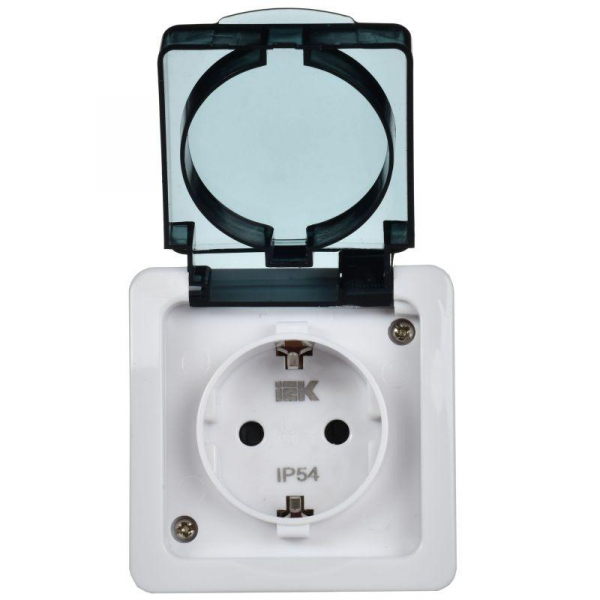 Розетка 1-м ОП Гермес Plus РСб20-3-ГПБд 16А IP54 с заземл. с дым. крышкой бел. IEK ERMP12-K03-16-54-EC ТехноИмпульс