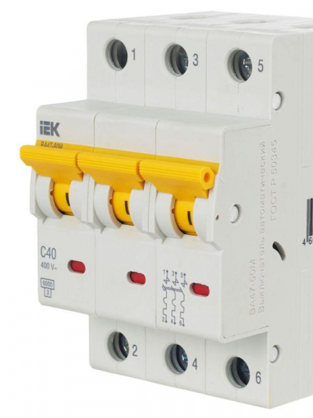 Выключатель автоматический модульный 3п C 40А 6кА ВА47-60M KARAT IEK MVA31-3-040-C ТехноИмпульс